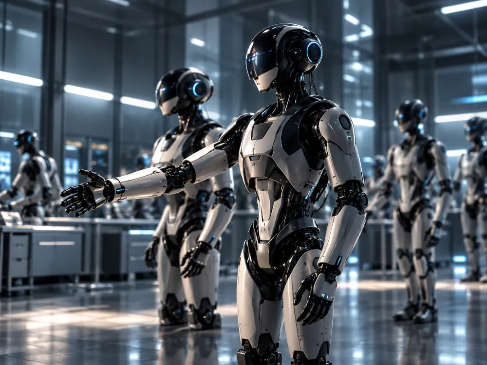 Humanoid robots in a robotics lab